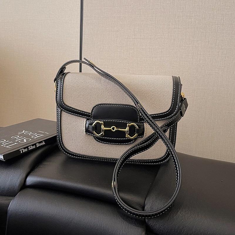 

New fashion high sense 1955 contrasting color saddle bag single shoulder crossbody trendy women s bag чорний