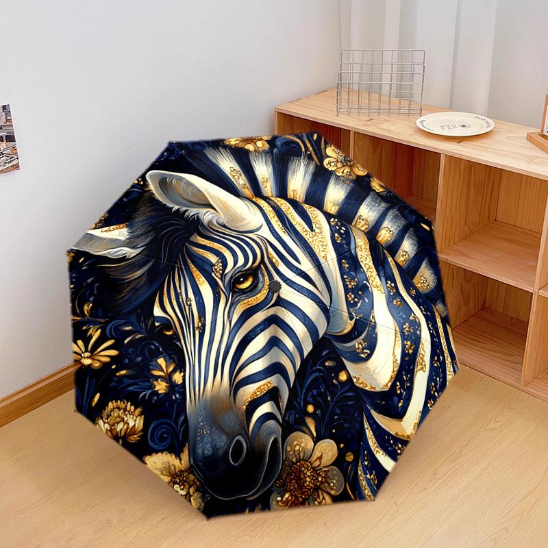 1 PC Automatic Folding Umbrella - Golden Zebra Pattern, Portable & Foldable Design with 8 Ribs, Christmas Birthday Gifts