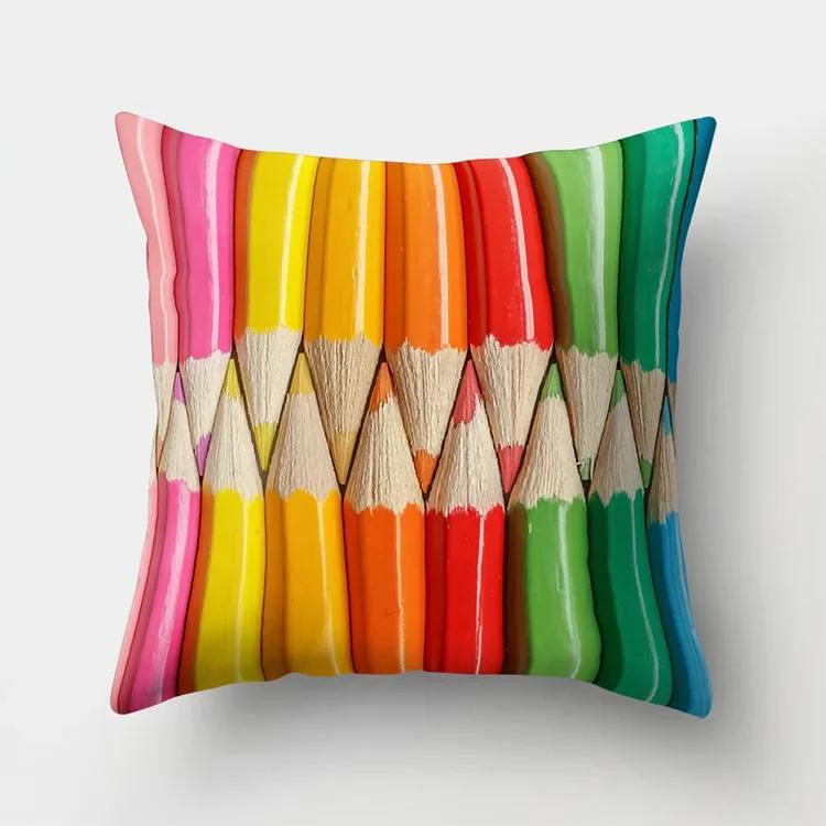 Nordic Colorful Rainbow Geometric Printing Pattern Polyester Cushion Cover for Home Living Room Sofa Decorative Pillowcase