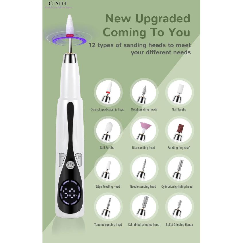 Electric Nail File Drill Cordless Rechargeable 12 Sanding Heads Long Battery Manicure Pedicure Tool Gel Acrylic Nails Callus