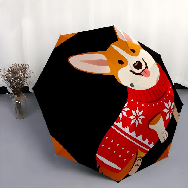 1pc Corgi In Christmas Sweater Umbrella with Plastic Handle,Suitable for All Seasons UmbrellaPT525