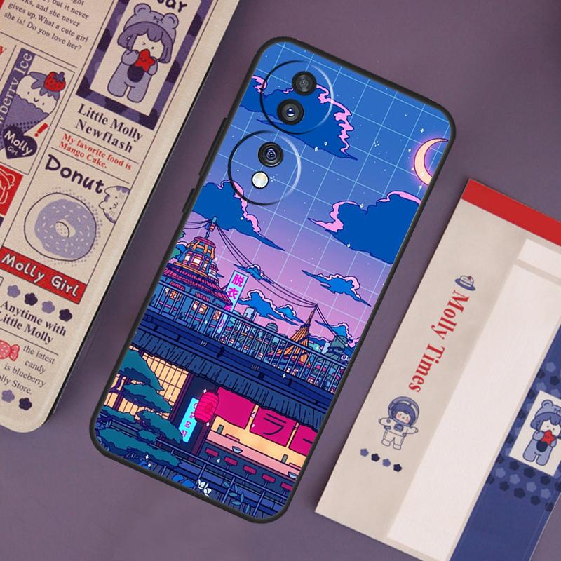Neon Village Bathhouse Night Case For Honor Magic 7 Lite 5 6 Pro Honor 200 Pro 50 70 90 X9b X9a X8b X8a X8 X9 X9c Cover
