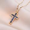 Luxus Damen Blau Rosa Zirkonstein Kreuz Anhänger Halskette Vintage Goldfarbe Hochzeits Schmuck Für Frauen