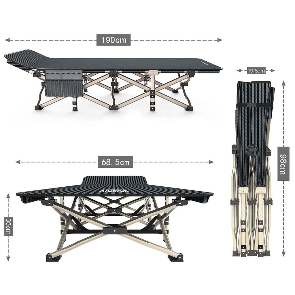 ATORPOK Klappbett, Kinderbett, Faltbares Bett, Outdoor-Bett, Tragkraft 200kg, Campingbett, Wasserdicht, Atmungsaktiv, Leicht, Praktische Aufbewahrung, Für