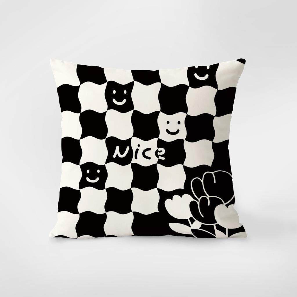 Simple Black and White Cartoon Pillowcase Interior Decoration Office Living Room Home Pillowcase