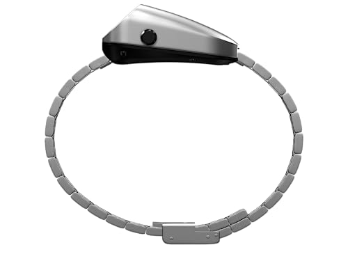 BENLY DESIGN Unique Metal Digital Wristwatch for Men with OLED Display, Raise to Wake Function, Stainless Steel Strap, Silver, Retro Vintage Style