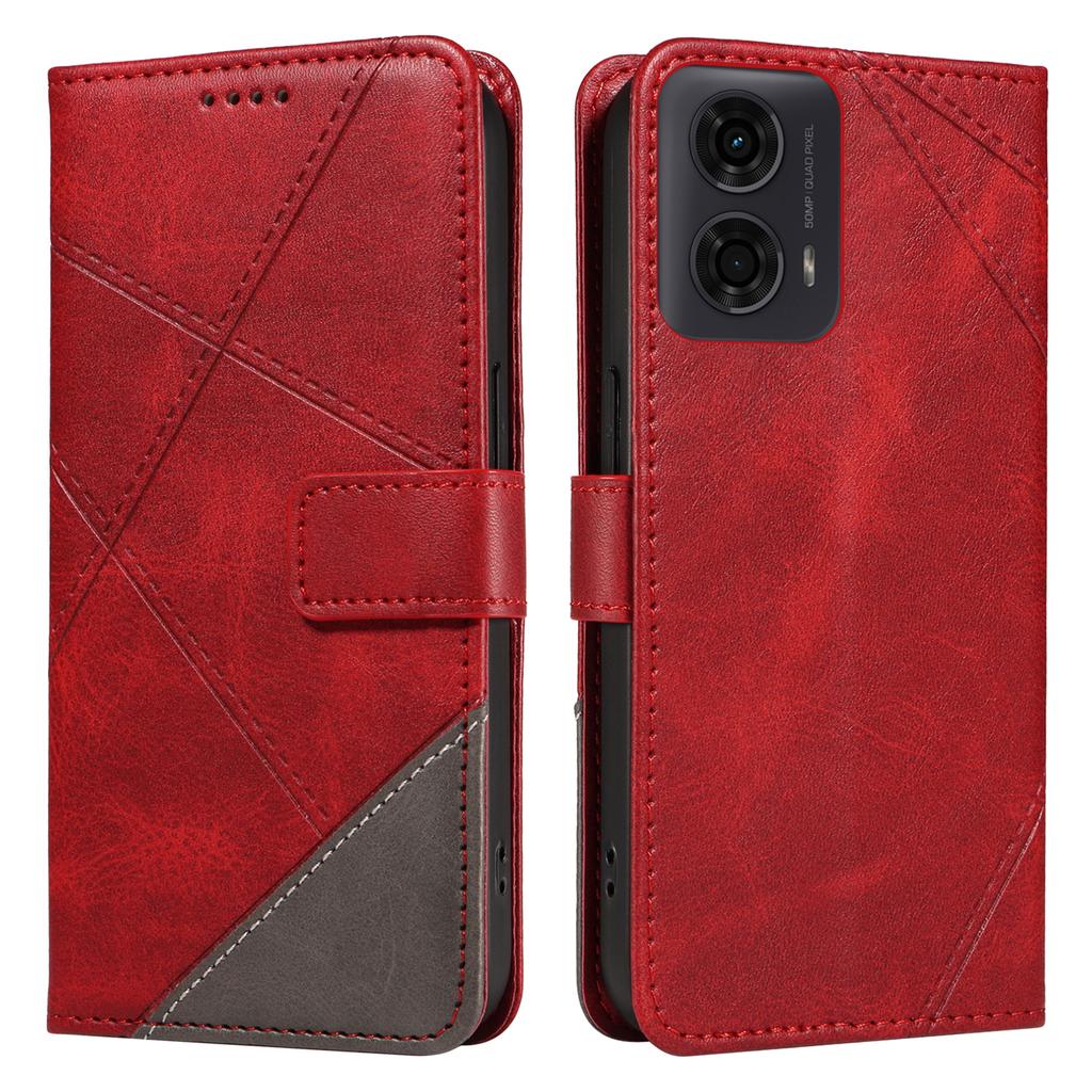 For Motorola Moto E14 4G/G04 4G/G04s 4G/G24 4G Case Card Holder Leather Phone Cover Geometric Line