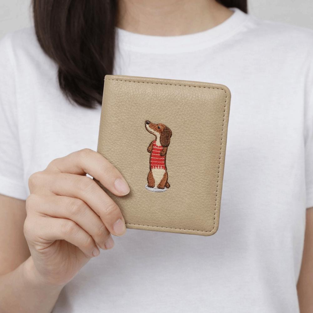 PU Leather Sausage Dog Organ Card Bag Solid Color Leather Card Holder Short Coin Purse  Work