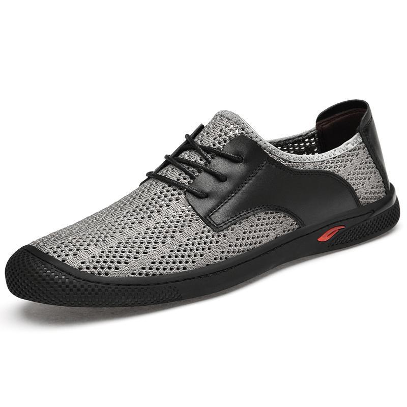 

F8669 lace-up mesh shoes fly-woven shoes 38-43 standard leather shoes leathershoes 43 сірий колір