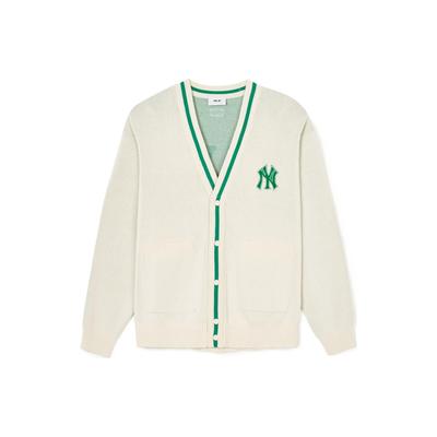 MLB Logo V-Neck Button Cardigan Sweater Women Sweater Cream 3AKCV0141-50CRD