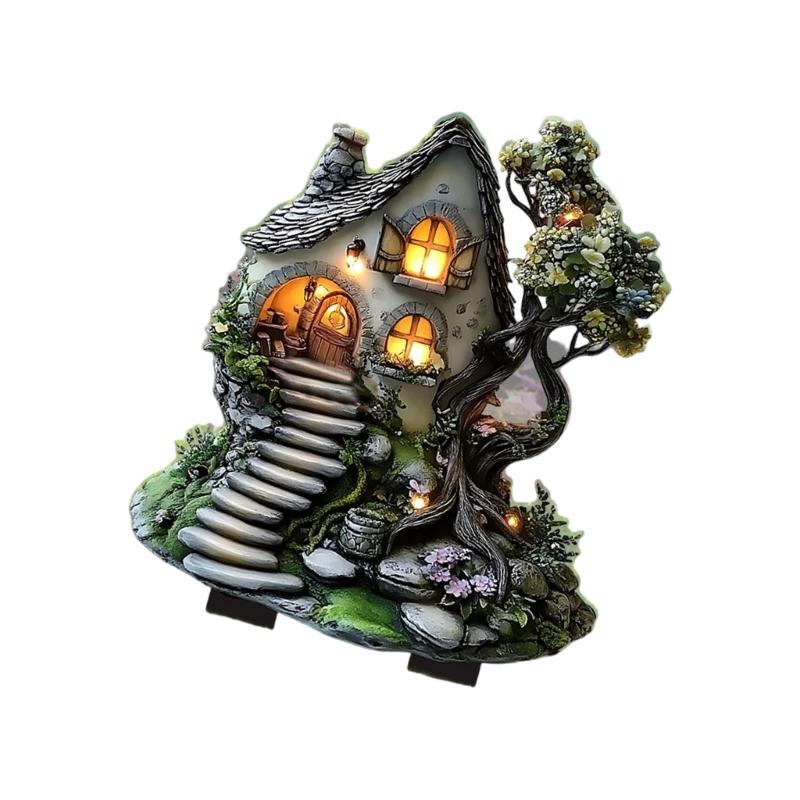 Creative Acrylic Cottage Stake Miniature Acrylic Cabin Stake Ornament For Patios Backyard Garden Outdoor Decoration