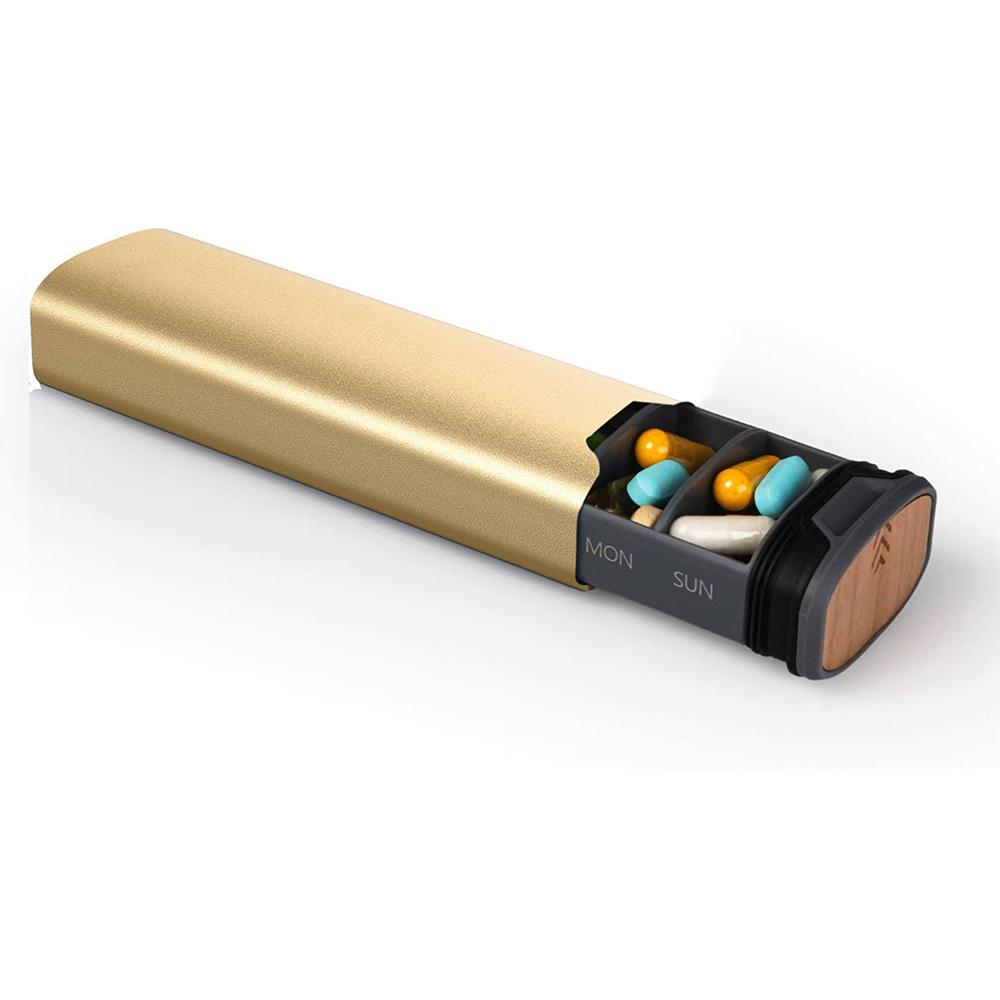 

Органайзер для таблеток на 7 дней, Портативный алюминиевый еженедельный контейнер для таблеток, Компактная ежедневная коробка для лекарств с надежными отделениями для витаминов и добавок золотой