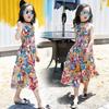 Girls' Suspenders, Summer Clothes, Western Style, Children, Big Children, Cotton Floral Wide-leg Jumpsuit Dress