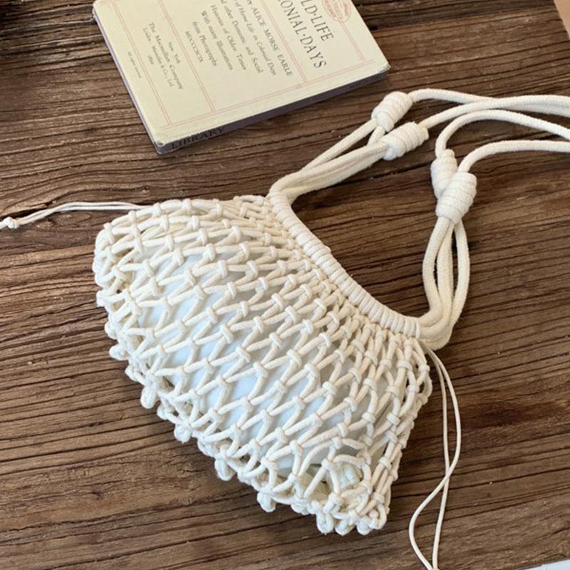 Yogodlns Summer Woven Net Shoulder Bag for Women Beach Hollow Out Crossbody Bag Retro Bohemian Vacation Daily Use Purse