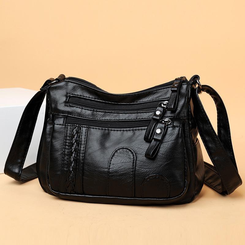 Women's bag new soft leather texture messenger bag simple fashion solid color shoulder bag casual lightweight mother bag