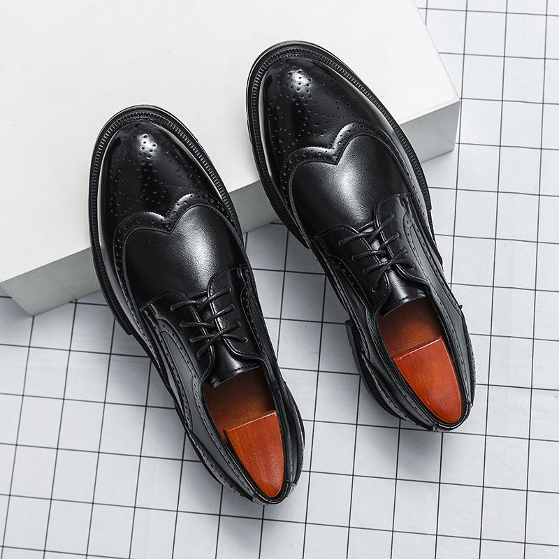 Men's shoes spring leather shoes men's casual business dress British Block engraved suit men's small leather shoes