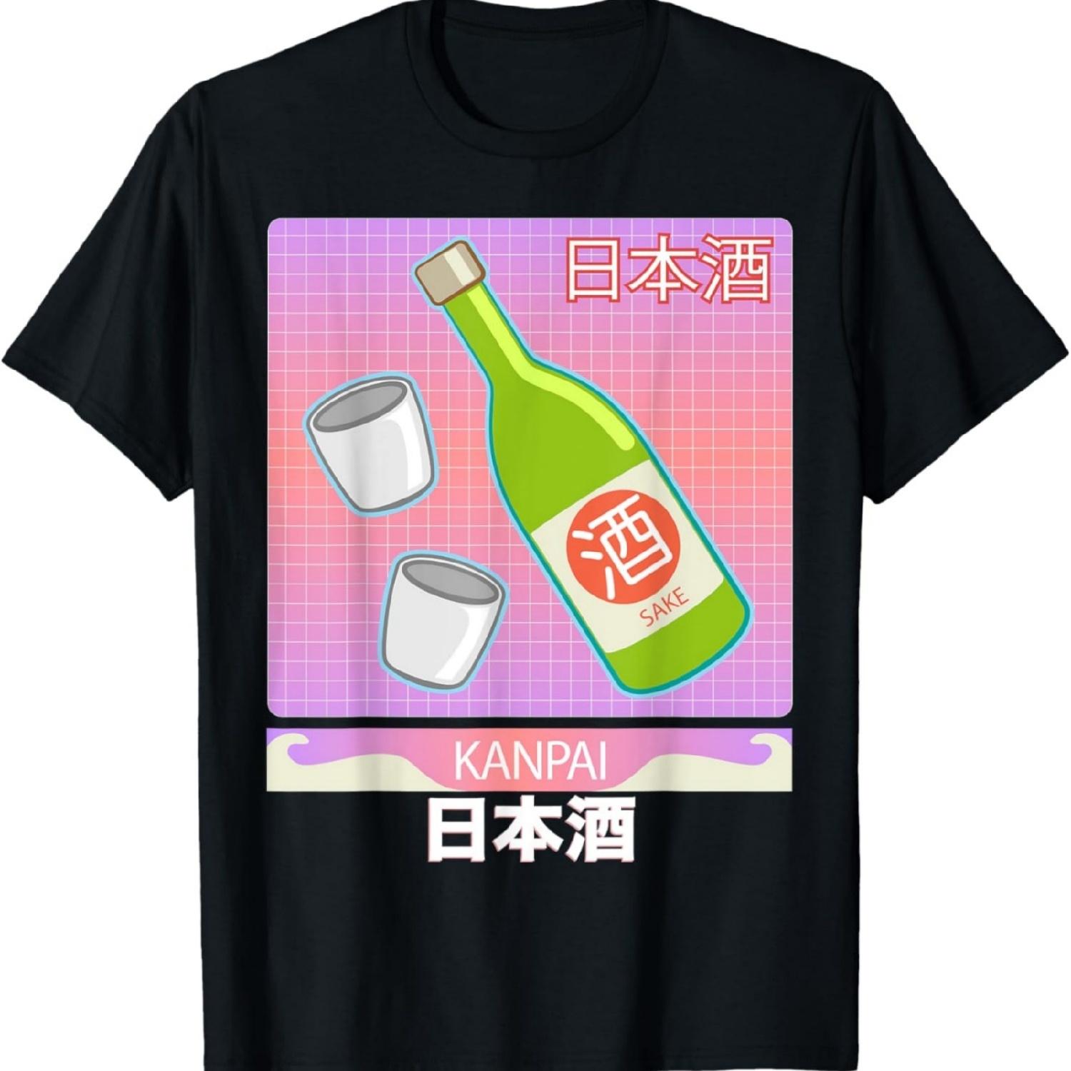 

Japanese Sake Drinking Cups Kanpai Vaporwave Art T Shirt T-Shirt XXXXXL різнокольоровий