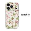 Soft Ribbon Strawberry Bow Floral Pattern Graphic Art Film Aesthetic Protective Shockproof Bumper Phone Case Cover For iPhone 14 15 16 Pro Max Plus