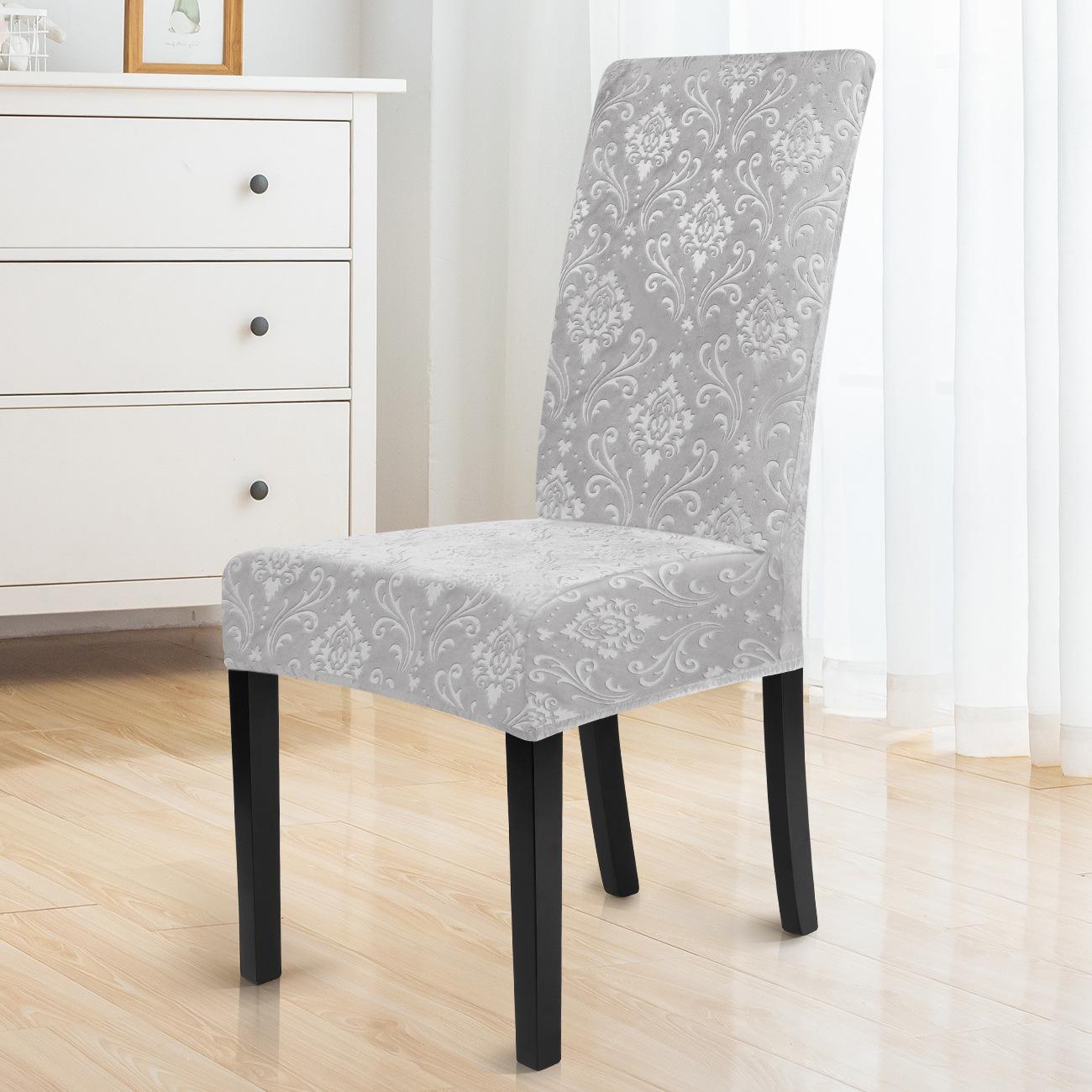 

Silver Fox Fleece Embossed Chair Cover Elastic Backrest Velvet Chair Cover Dust Decorative Hotel Dining Chair Cover Middle Back Chair Cover светло-серый
