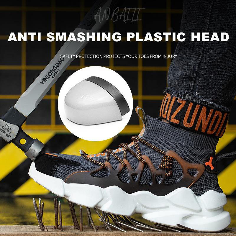 Anbaili Socks, Shoes, Labor Insurance Shoes, Smash-proof and Puncture-proof Wear, Lightweight and Breathable Fly-woven Safety Shoes, Men's Work Shoes