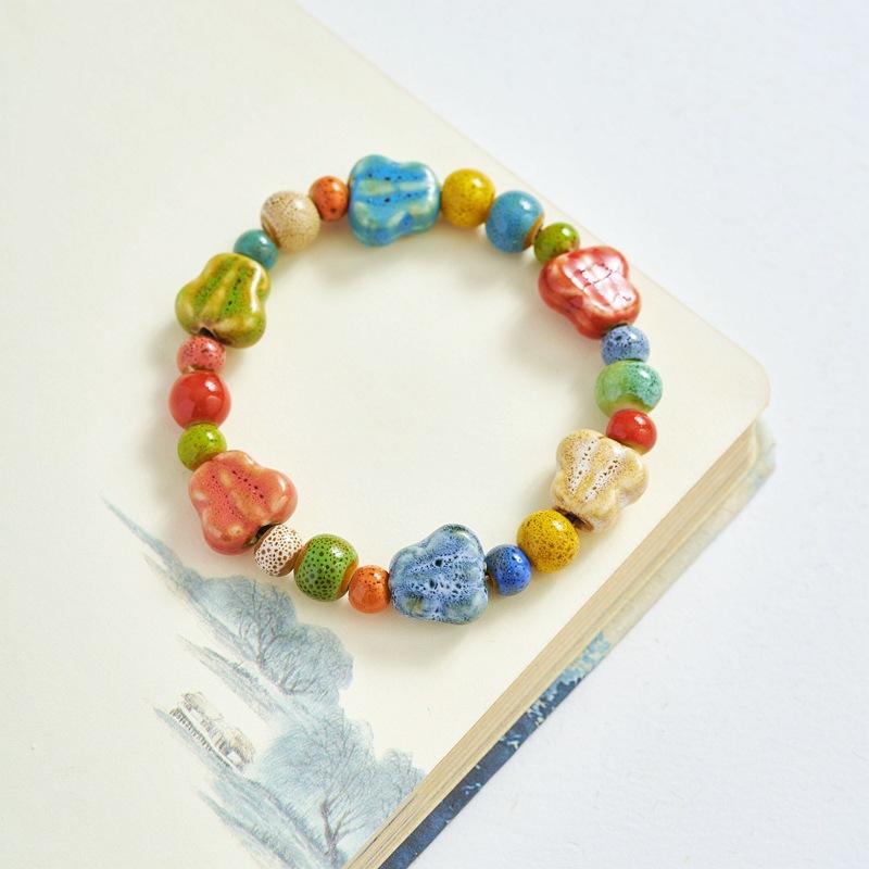 Retro Ethnic Stars Leaf Butterfly Flower Colorful Ceramic String Beads Bracelet Fashion Summer Beach for Women Cute Jewelry Gift