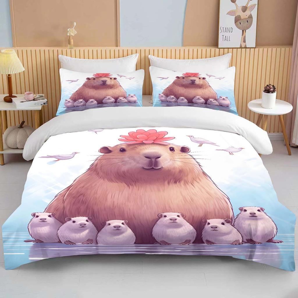 Funny Capybara Printed Bedding Set 1 Quilt Cover 2 Pillowcases Surprise Bedding For Boys And Girls Multiple Sizes Fast Shipping