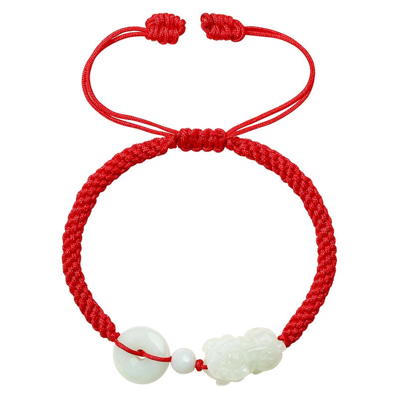 Natural Jade Pixiu Ping An Kou Red String Bracelet