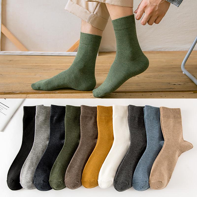 5-Pack Men's Mid-Calf Cotton Socks - Spring & Autumn Collection, Versatile Solid Colors, Breathable & Casual.