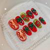 Red Press On Nails Almond Fake Nail with Tomato Designs Reusable False Nails Press Ons Glossy Full Cover Acrylic Glue On Nails Stick On Nail for Women