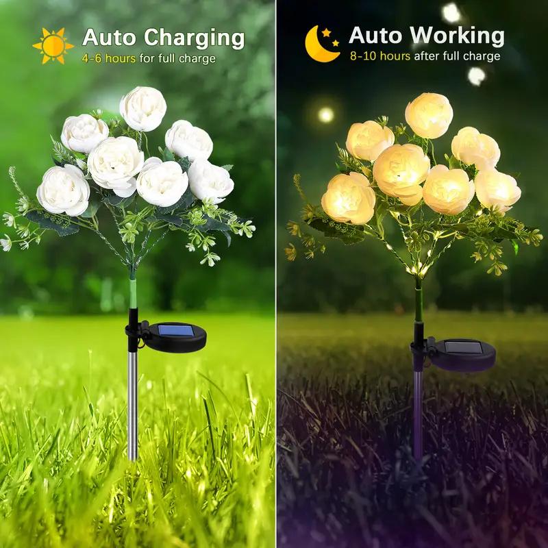 7-Head Solar-Powered LED Camellia  Lights Flower Garden Decor Outdoor Pathways Landscaping Light Lawn Decorative Atmosphere Ligh