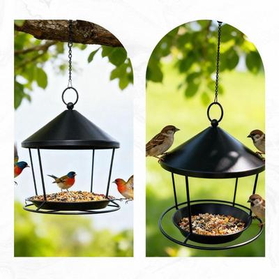 Wild Bird Feeders Hangable Metal Hummingbird Food Feeder Hangable Bird Food Bowl For Outdoor Garden Backyard Fence Porch