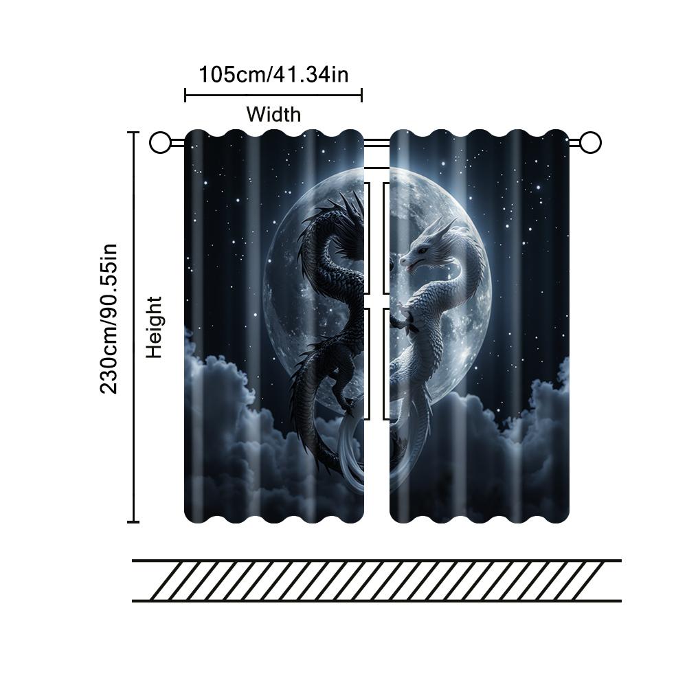 2 Pcs   Filtering Curtains (excluding Rods   Non-movable   Without Batteries) Dual Dragon for Use In Bedrooms and Living Rooms