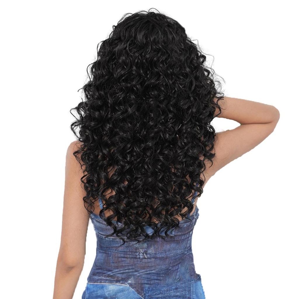 Parrucca Afro Ricci Kinky TikTok con Frangia - Capelli Sintetici Neri Jet con Texture Afro, Ricci 3C-4A Resistenti al Calore, Parrucca Protettiva dall'Aspetto Naturale