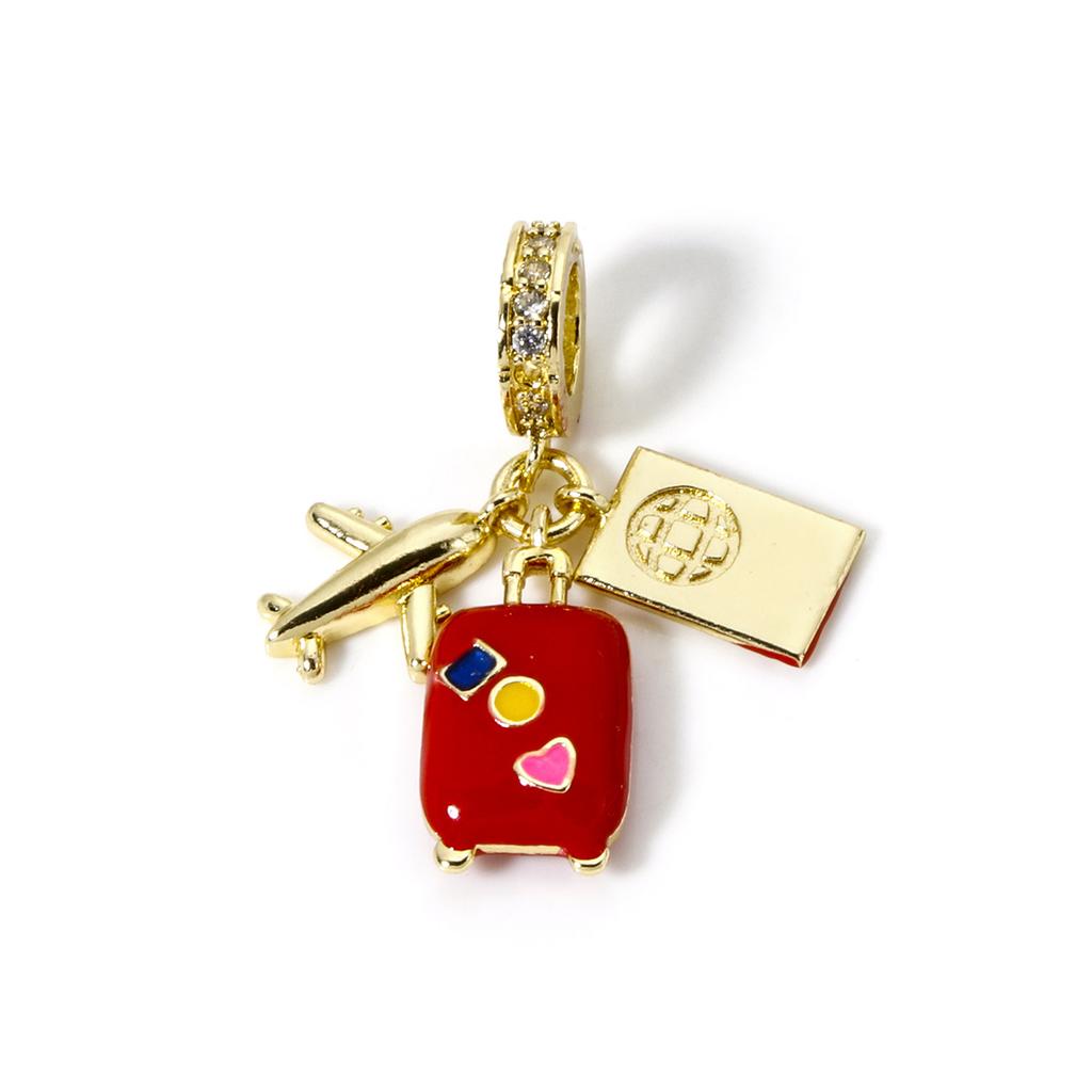 1 Piece Brass Dangle Charm Enamel Luggage Trolley Suitcase Universe Planet Pendant For Bracelet Necklace Jewelry Making Finding