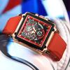 New Creative Hollow Chronograph Square Watch Man Fashion Business Silicone Waterproof Quartz Men's Watches Montre Homme+BOX