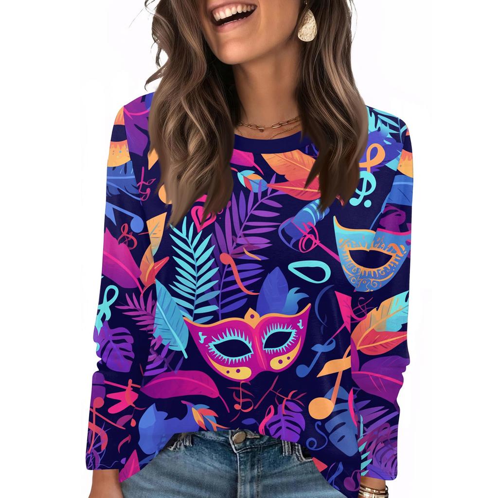 Long Sleeve Shirts For Women Cute Print Graphic Tees Blouses Casual Plus Size Basic Tops Pullover