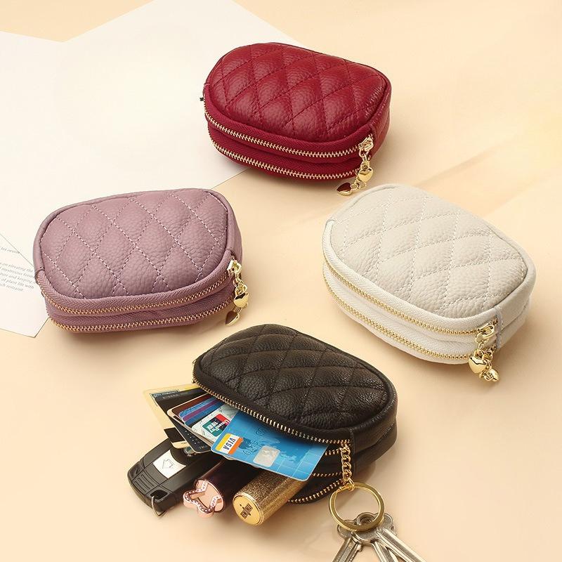 Coin Purse Key Ring Pendant Storage Bag Double Zipper Large Capacity Multi-card Slots Card Holder For Women Girls