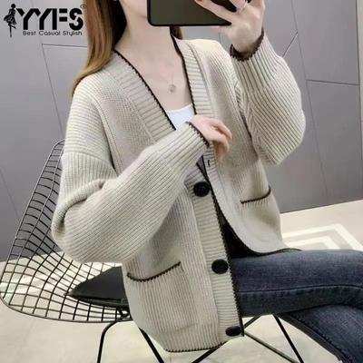 Women's Fashion Casual Fall Winter Solid Color Print Long Sleeve V-Neck Sweaters