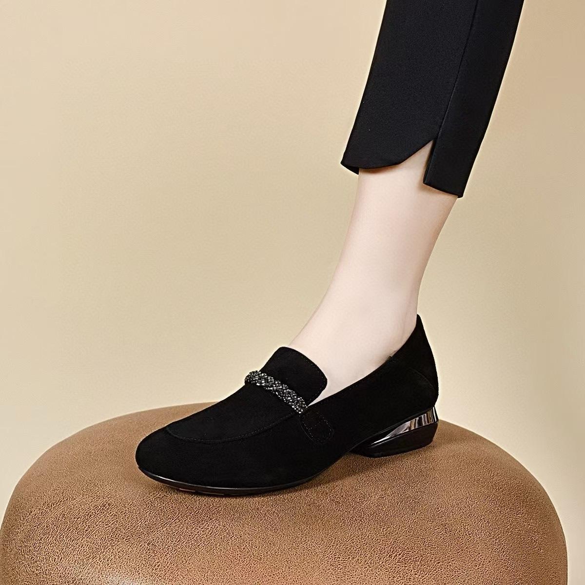 

Туфли на плоской подошве женские 2025 весна mango head rhinestone маленькие одинарные туфли с одной педалью удобные черные женские туфли-бини 41