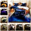 Black Panther Duvet Cover Set Kids Boys Girls Safari Cheetah Comforter Cover Blue Fire Wild Animal Polyester Queen Bedding Set