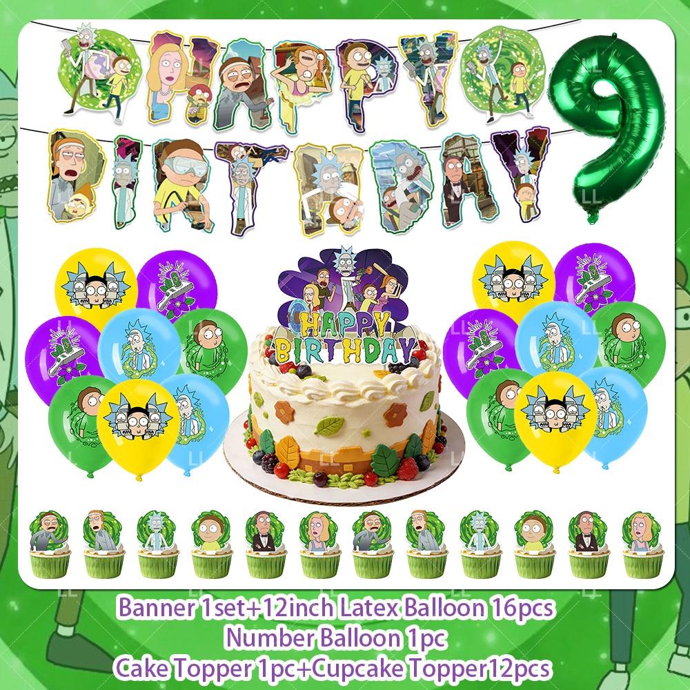 Rick And Morty Fans Child Birthday Party Decoration Anime Character Cake Topper Balloon Set Baby Shower Banner Adults Kids Gift