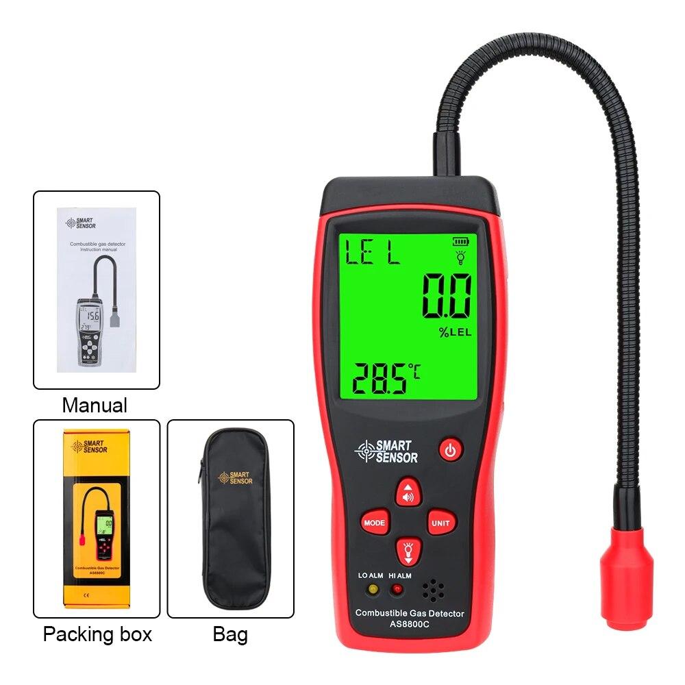 

2024 New Portable Gas Leak Detector 0-10000PPM Sound & Light Alarm Combustible Flammable Natural Methane Gas Detector AS8800C