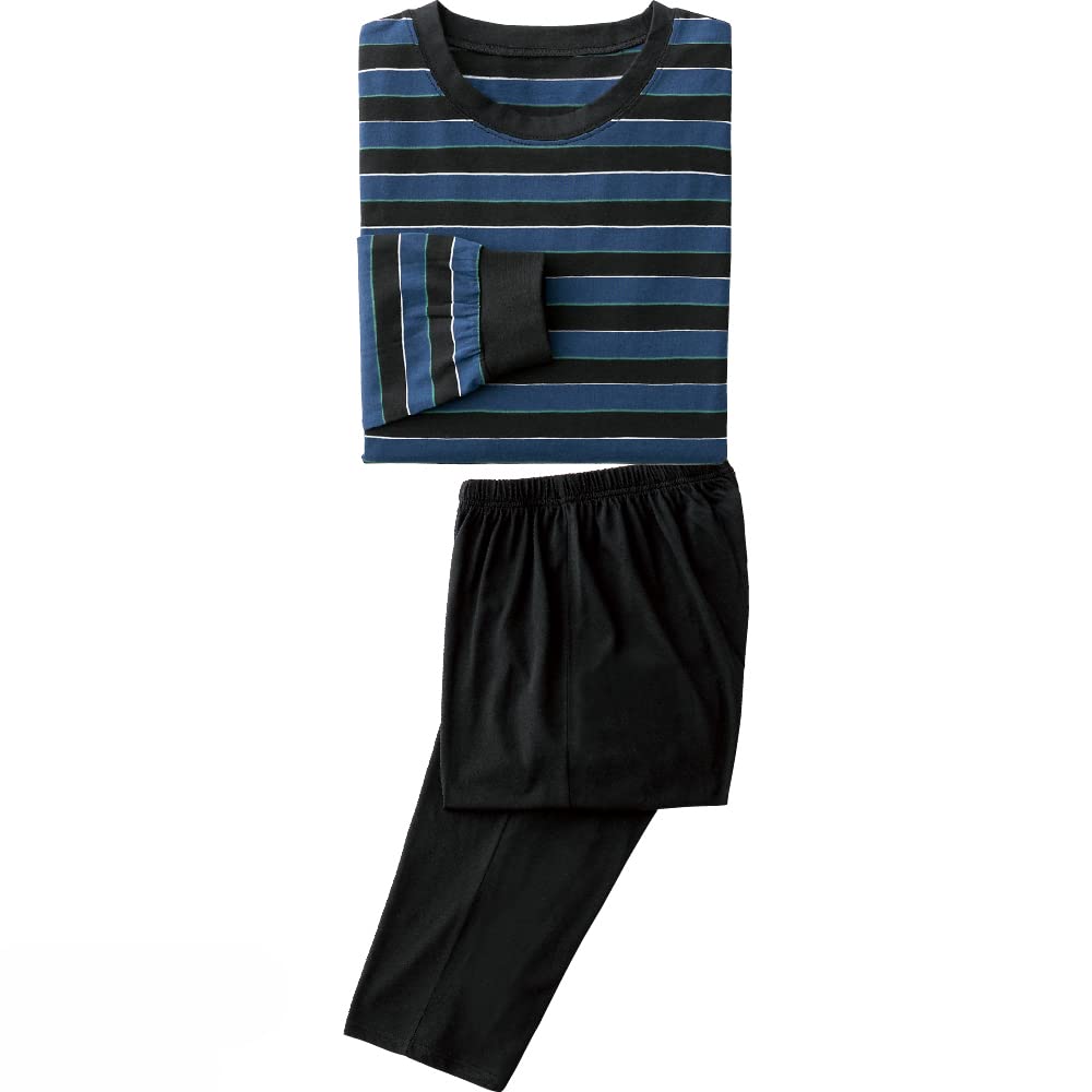 

MY Comfortable British Long Relaxing Wear Navy x [KISS LIFE] Men s Loungewear, Stripe, Sleeve, Men s Pajamas, (M, Black) (kml800619a1)