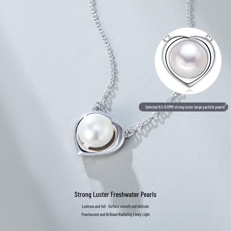 S925 Sterling Silver Heart Necklace with Freshwater Pearl, Versatile Clavicle Chain for Women - Perfect Valentine's Day Gift