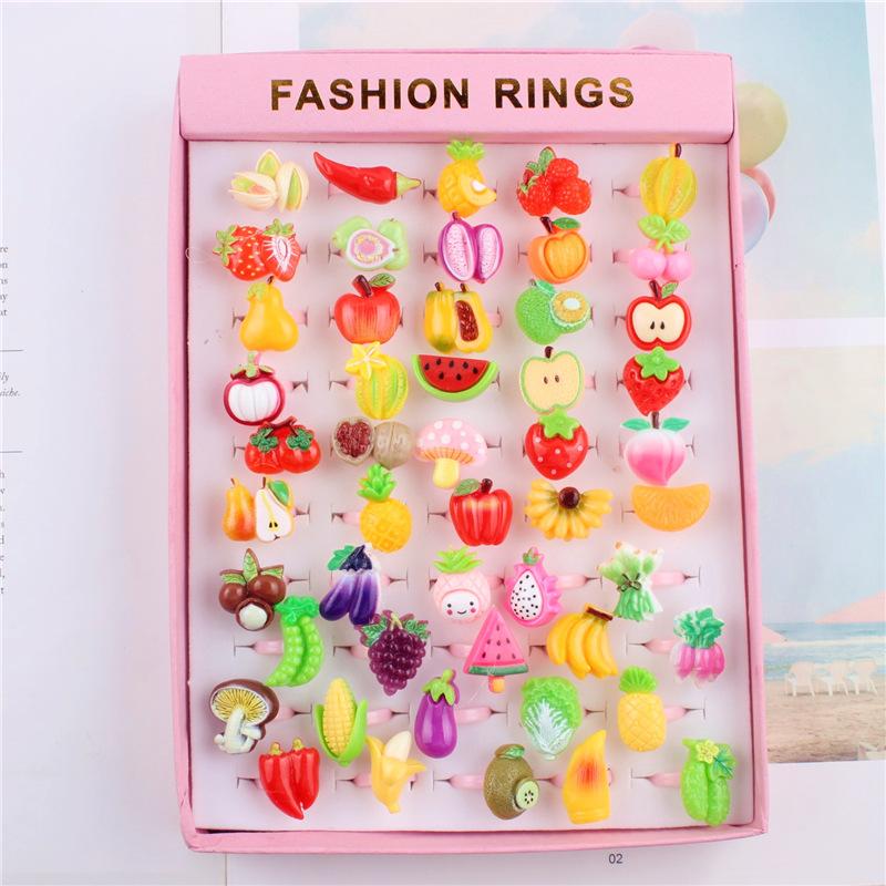 50Pcs Cartoon resin children's ring - Sweet flower ring - Gift box set finger ring - Party gift