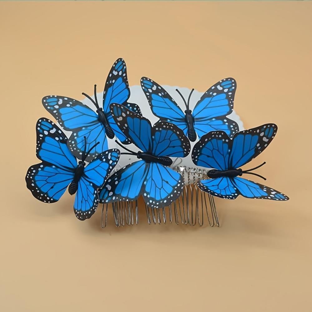 Portable Butterfly Hair Comb 3D Butterfly Headpiece Women s Hair Accessories синий