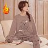 Damen Cartoon Woll-Seiden Flanell Pyjama: Herbst/Winter 2025 Warmes Outdoor-freundliches Set