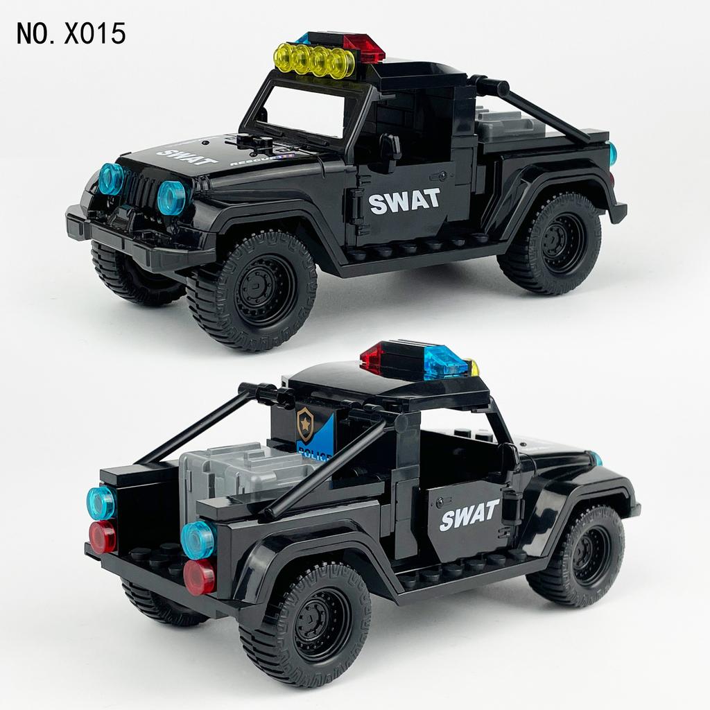 Package Children Assembled Building Block Toy X014 Accessories Tire Black Swat Car Pickup Truck