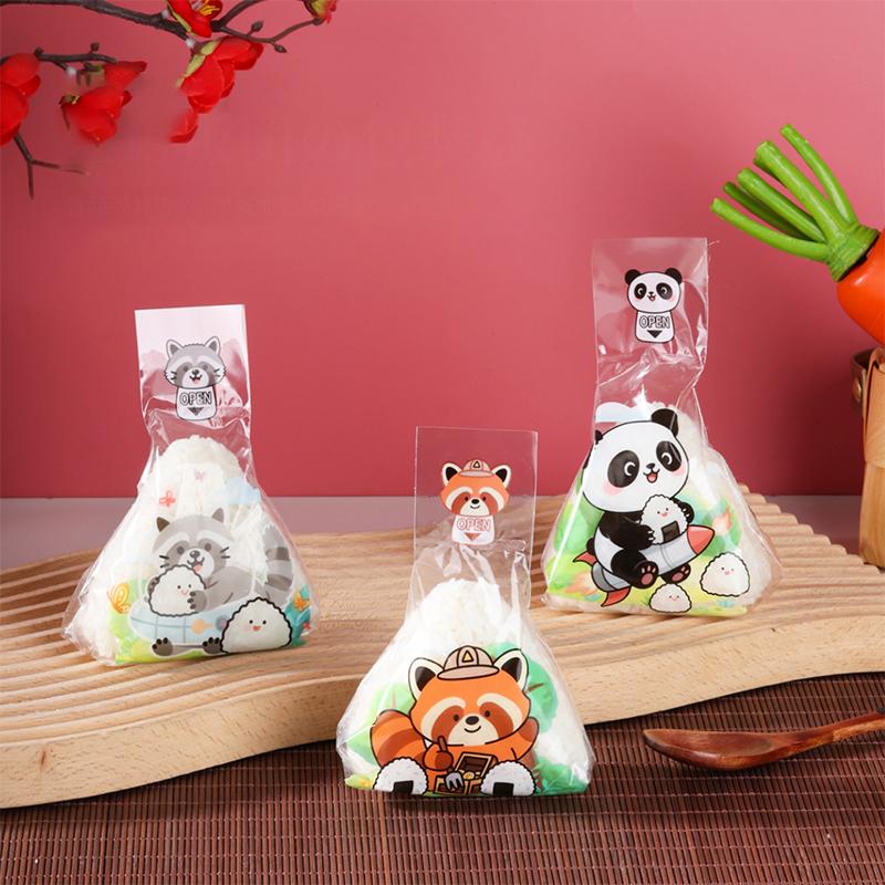 100Pcs Cute Cartoon Triangle Rice Ball Packing Bag Seaweed Sushi Mould Bag Sushi Bento Accessories Seaweed Rice Ball Sushi Bag