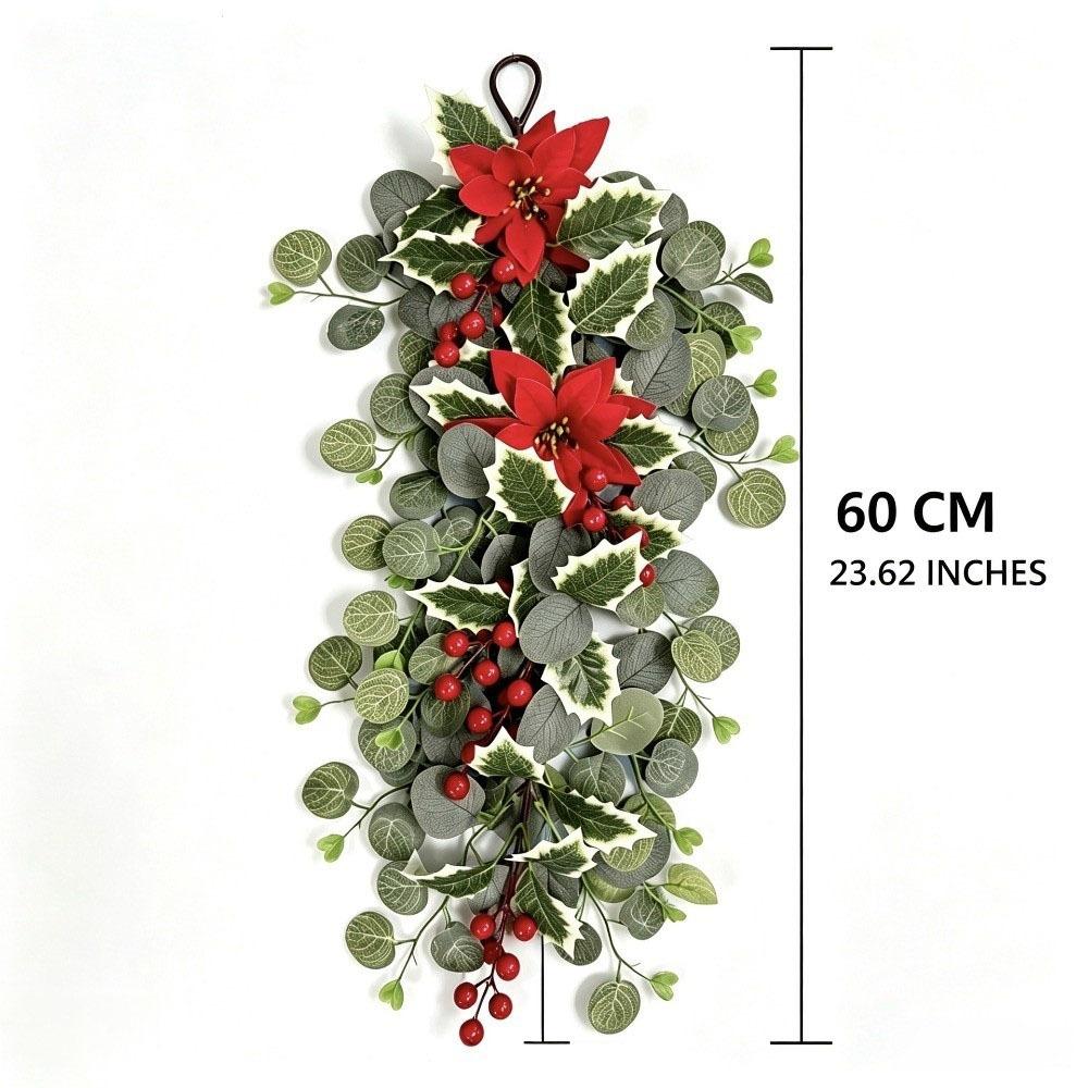 Red Berry Holly Artificial Poinsettia Garland Realistic Poinsettia Pine Wreath  Front Door Decor